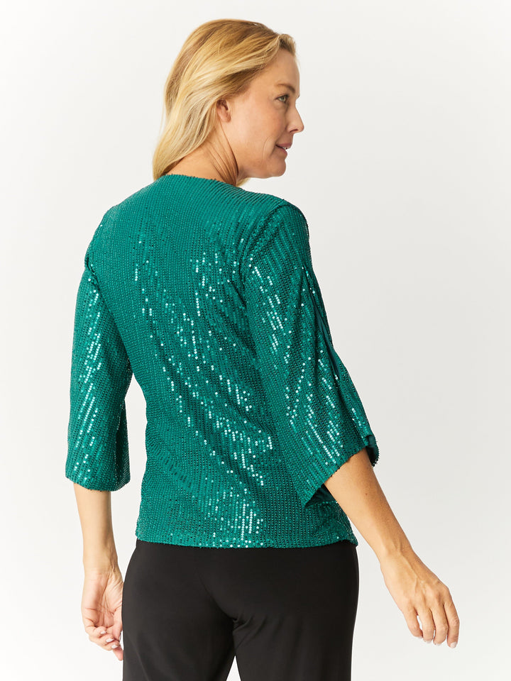 Sparkle Split Sleeve X-Over Top- Jade - 32709