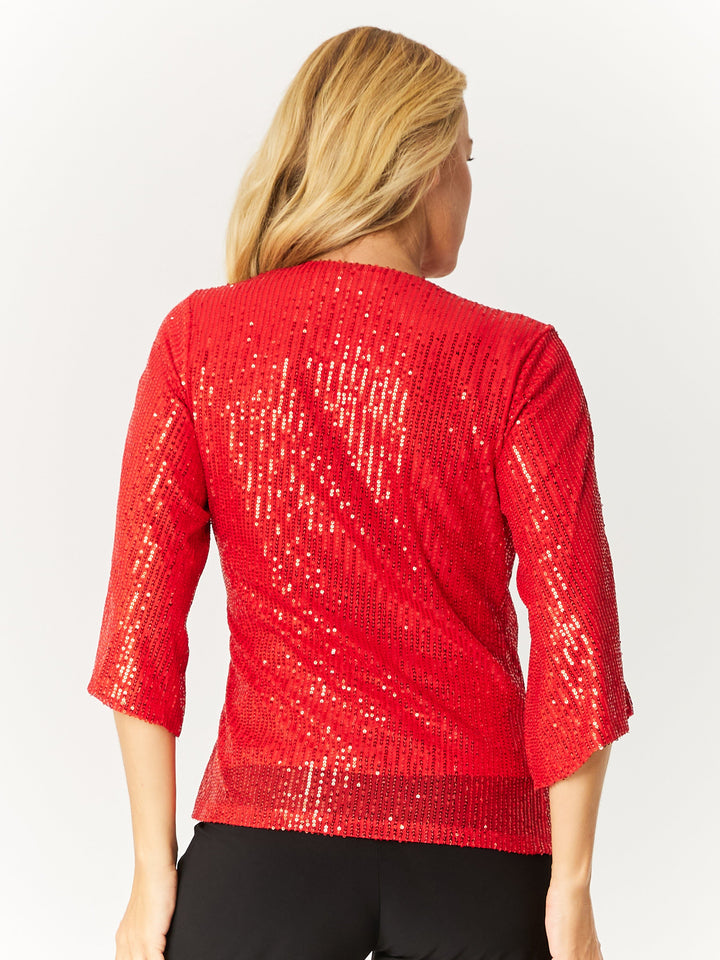 Sparkle Split Sleeve X-Over Top- Red- 32709