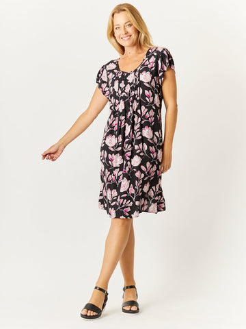Kirra Pintuck Dress - Black/Floral- 32714 - 