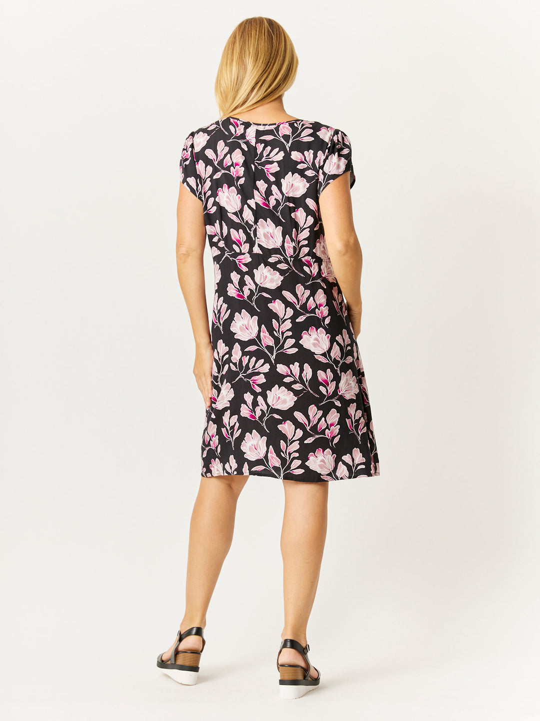 Kirra Pintuck Dress - Black/Floral- 32714