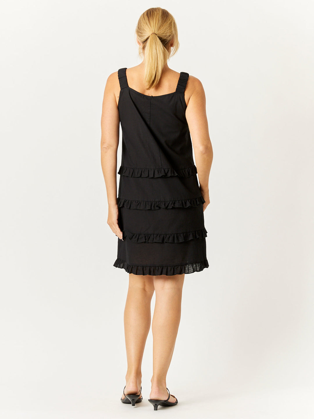 Luna Linen Tier Dress - Black - 32717