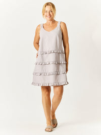 Luna Linen Tier Dress - Silver - 32717