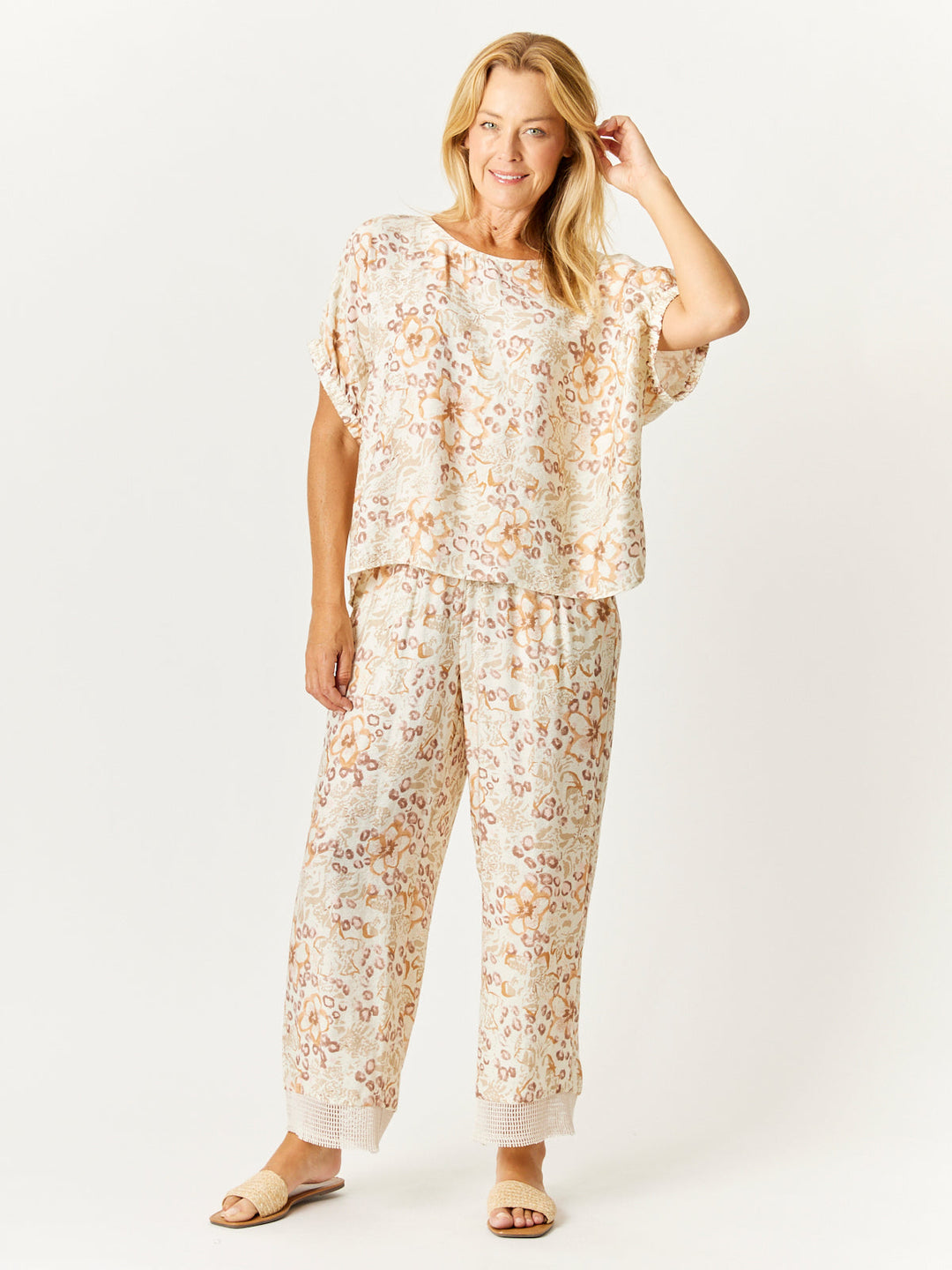 Box Print Top - Beige - 32722
