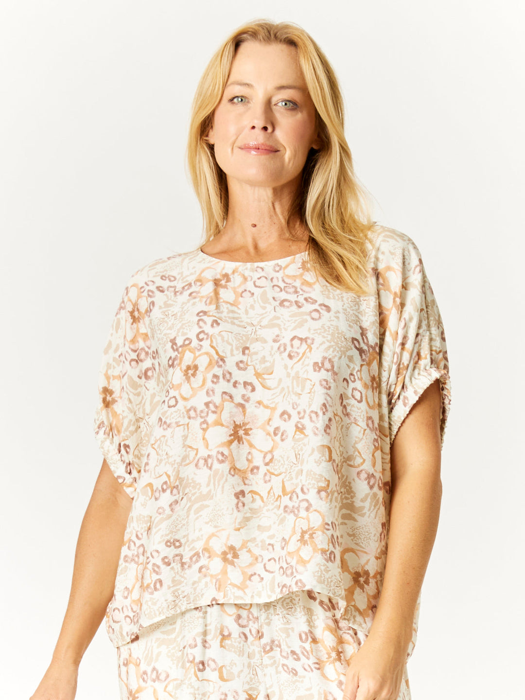 Box Print Top - Beige - 32722