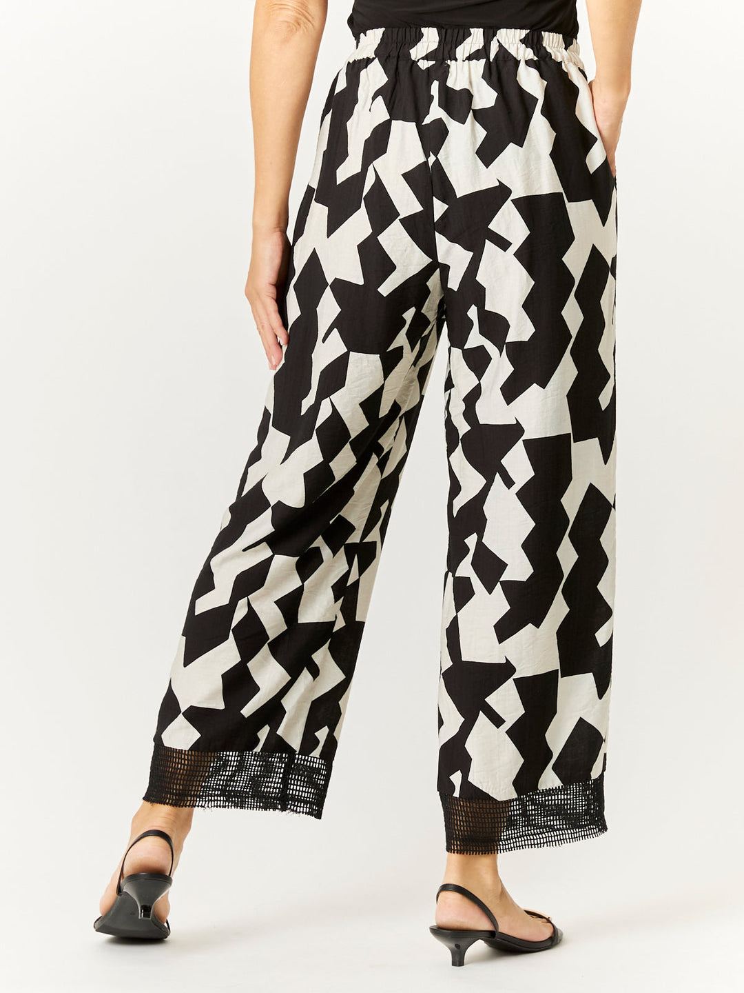 Lace Trim Pant - Black/White - 32720