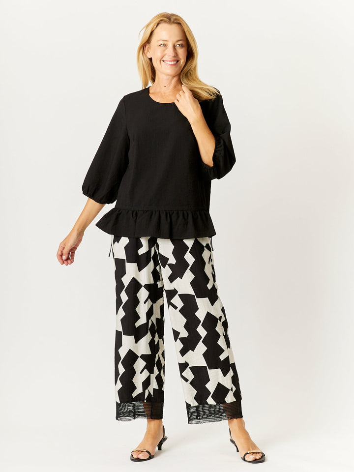 Lace Trim Pant - Black/White - 32720