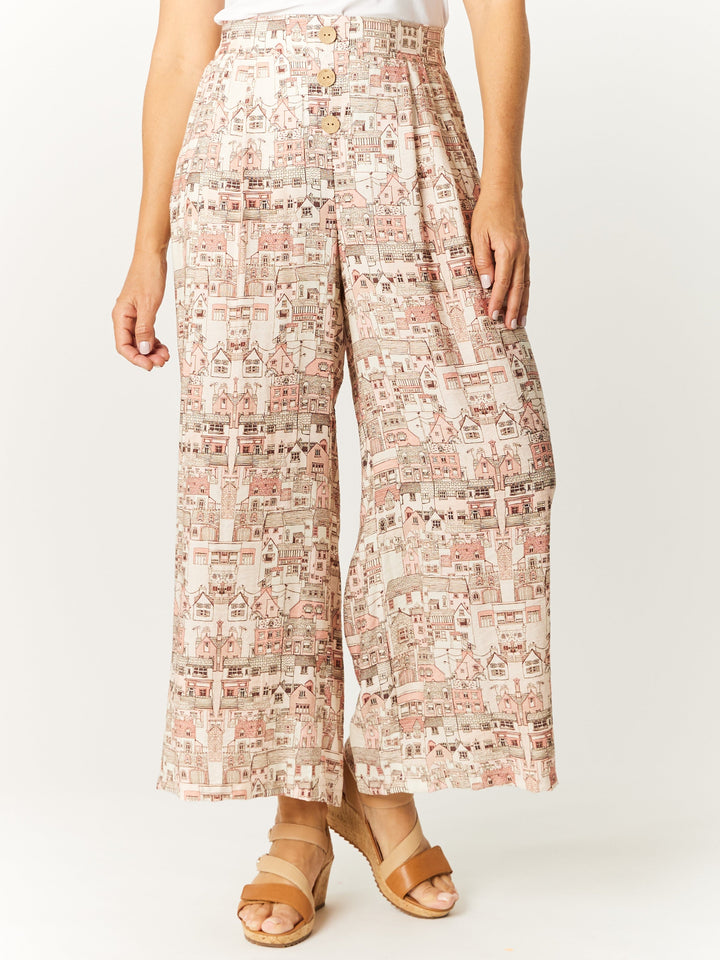 Print Button Pant - Blush - 32725