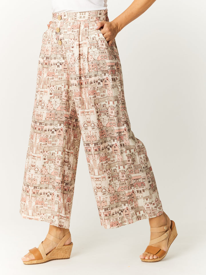 Print Button Pant - Blush - 32725
