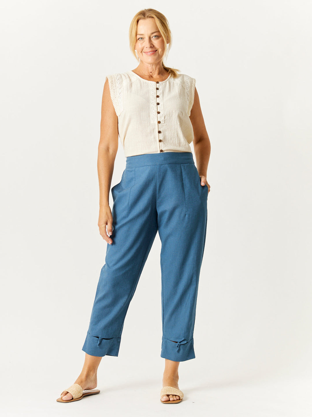 Luna Linen Split Cuff Pant - Ink - 32728