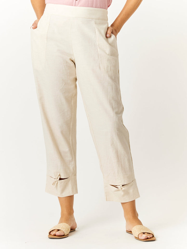 Luna Linen Split Cuff Pant - Oatmeal - 32728