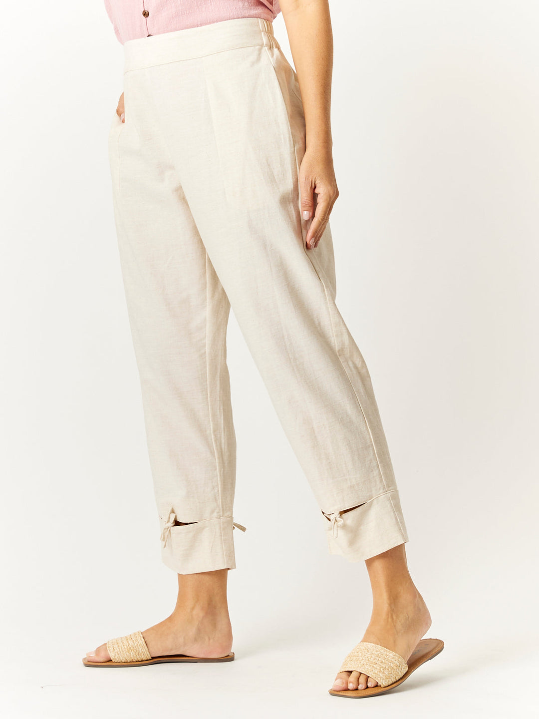 Luna Linen Split Cuff Pant - Oatmeal - 32728