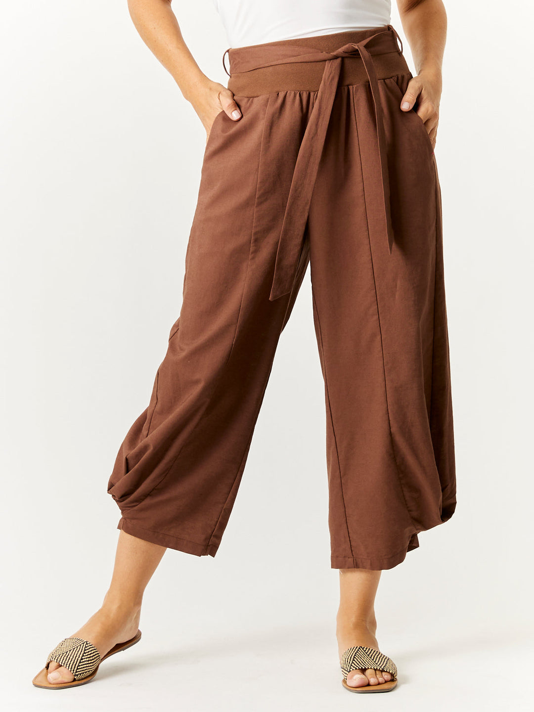 Soft Waist Panel Crop Pant - Mocha- 32729