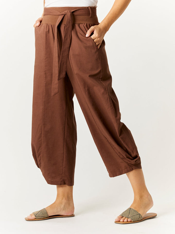 Soft Waist Panel Crop Pant - Mocha- 32729