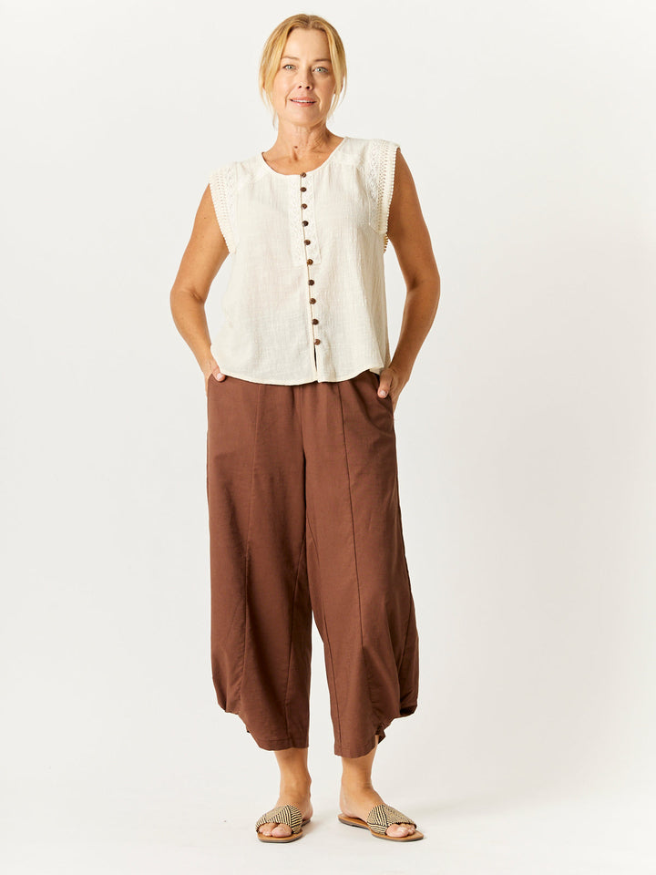 Soft Waist Panel Crop Pant - Mocha- 32729