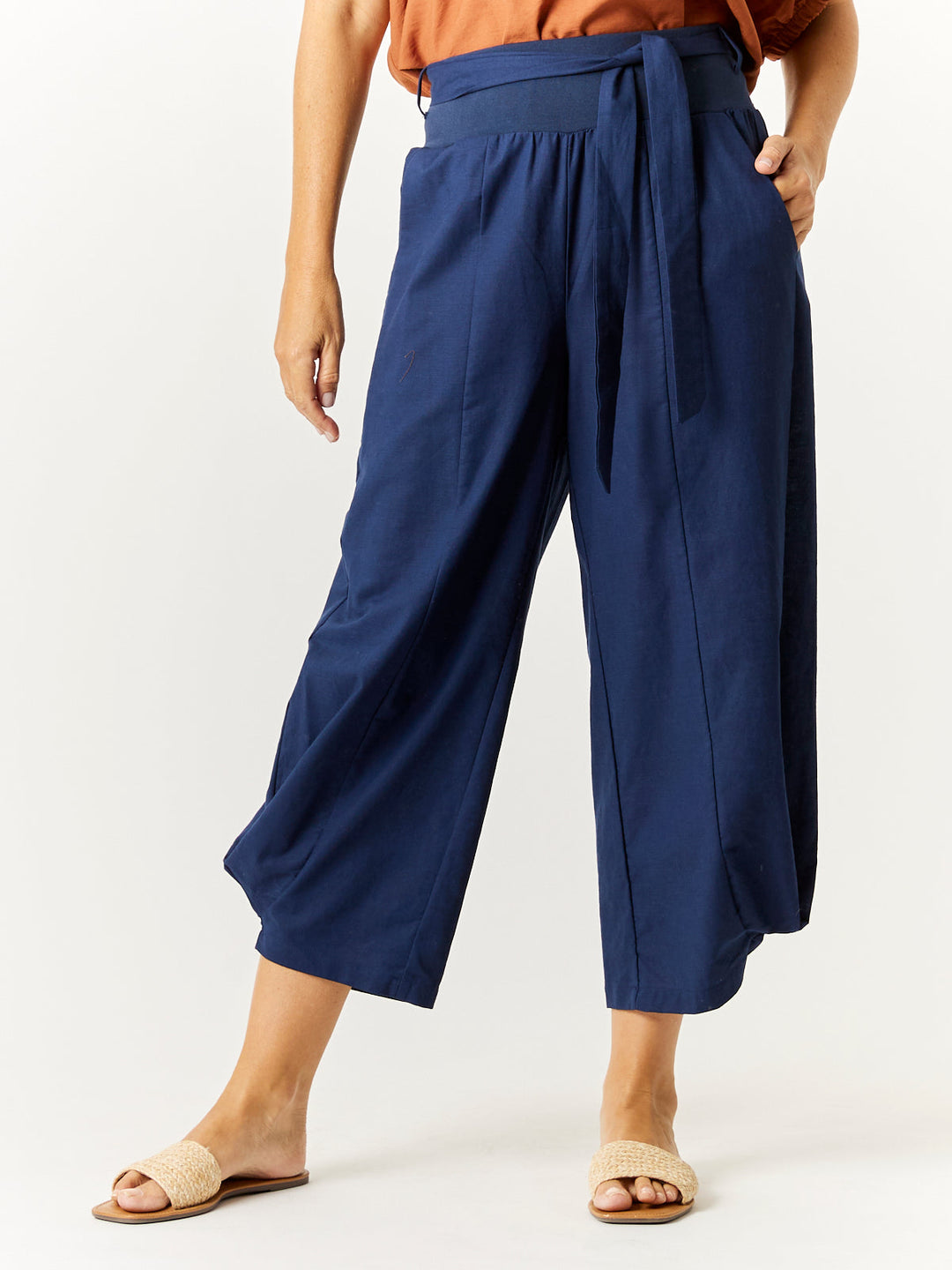 Soft Waist Panel Crop Pant - Navy - 32729