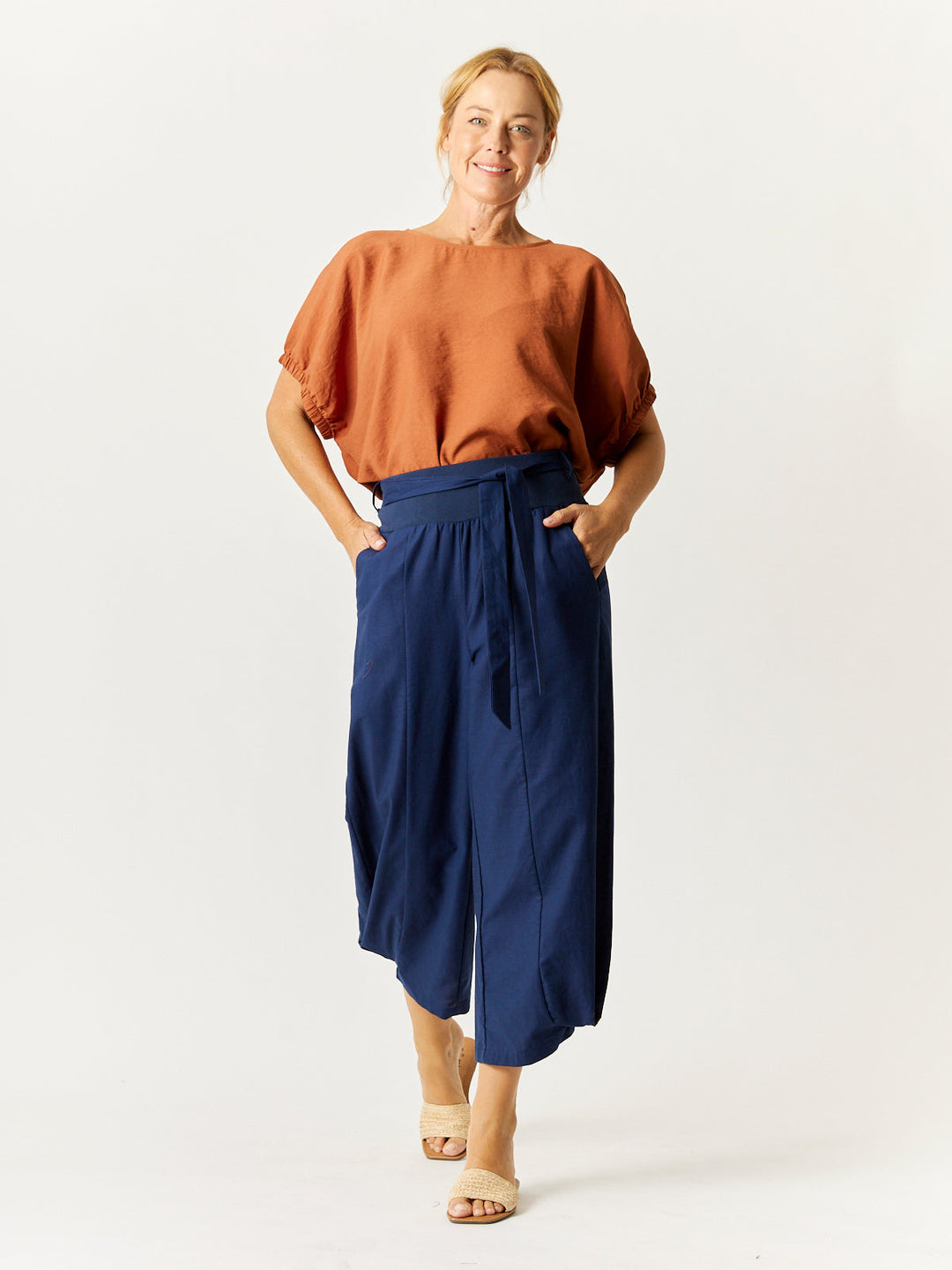 Soft Waist Panel Crop Pant - Navy - 32729