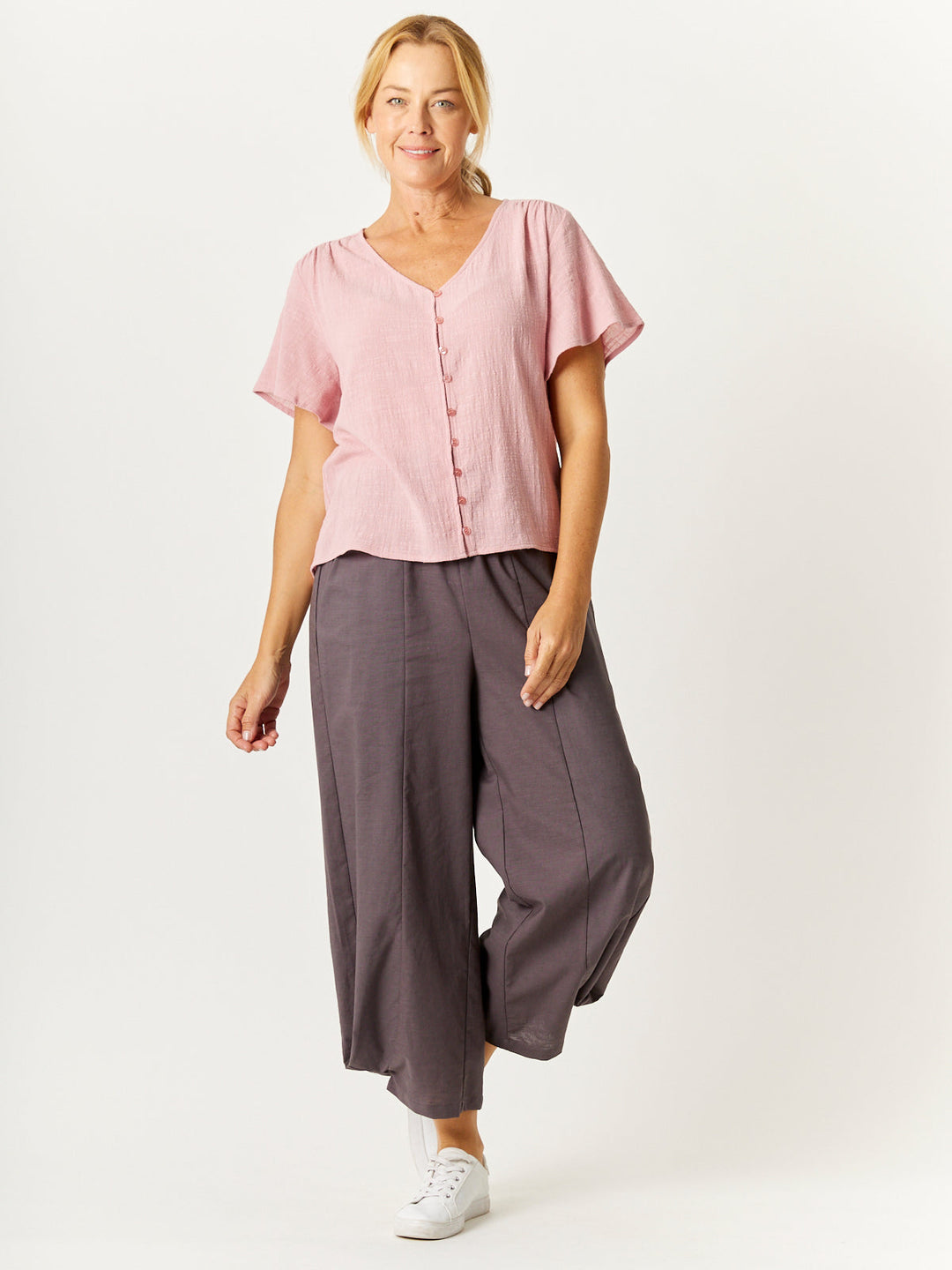 Soft Waist Panel Crop Pant - Steel - 32729
