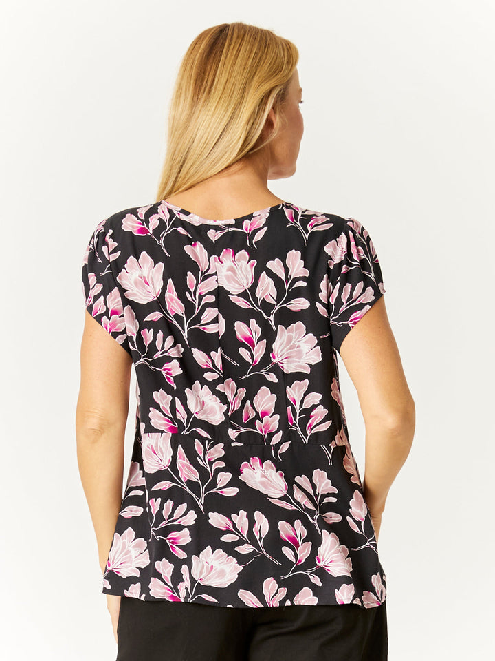 Kirra Pintuck Top - Black/Floral- 32715