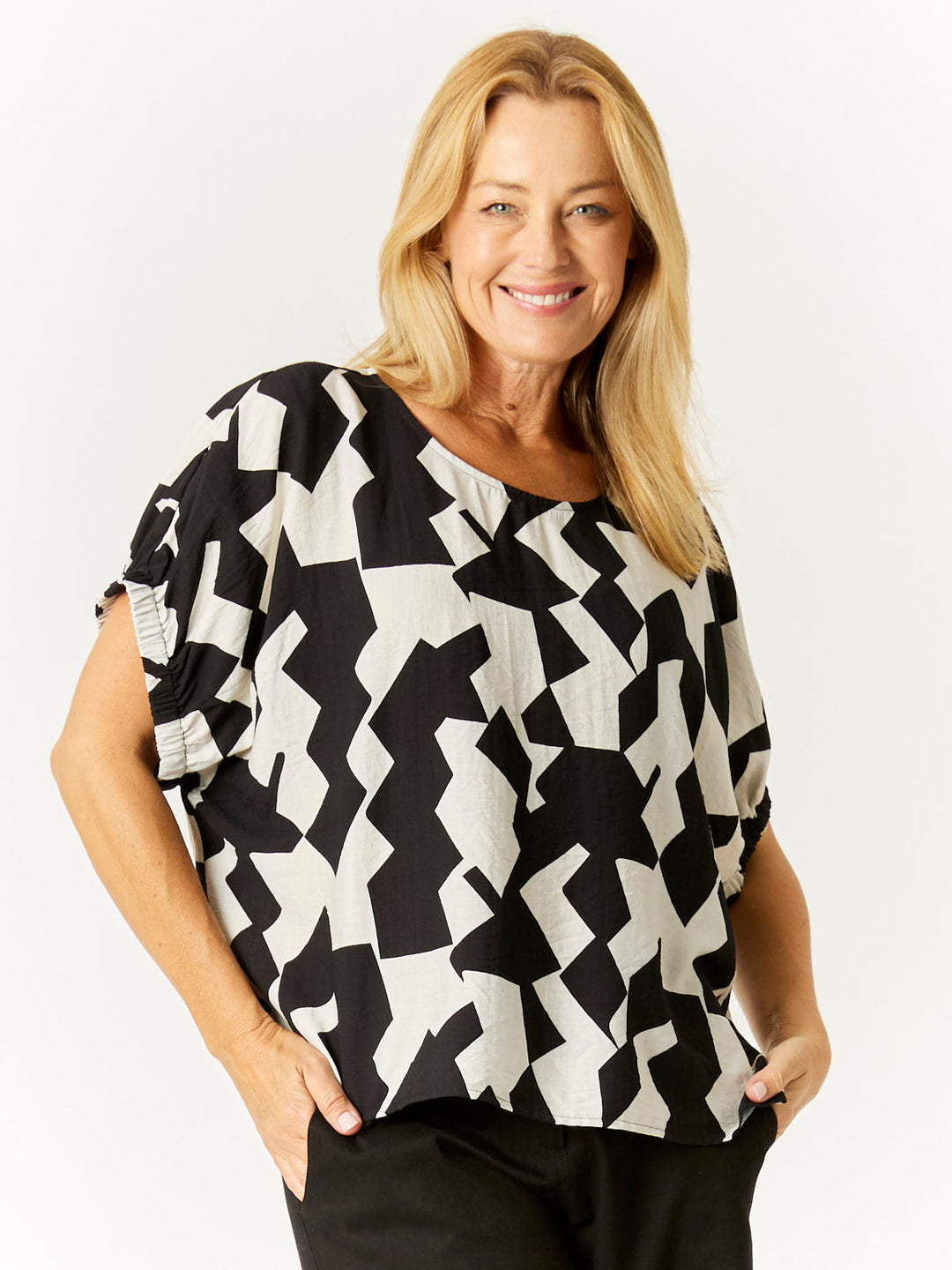 Box Print Top - Black/White - 32722