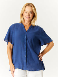 Nehru Flutter Shirt - Navy - 32769
