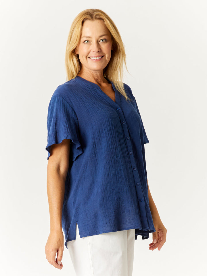 Nehru Flutter Shirt - Navy - 32769