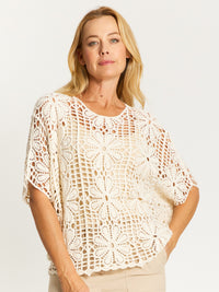 Hand Crochet Poncho Top- Sand - 32734