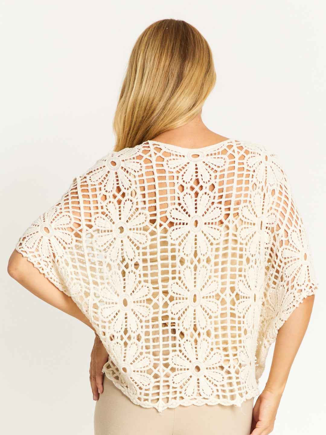 Hand Crochet Poncho Top- Sand - 32734