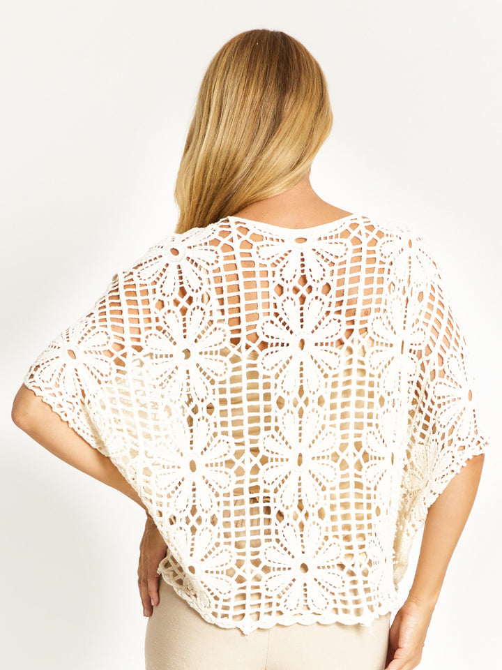 Hand Crochet Poncho Top- White - 32734