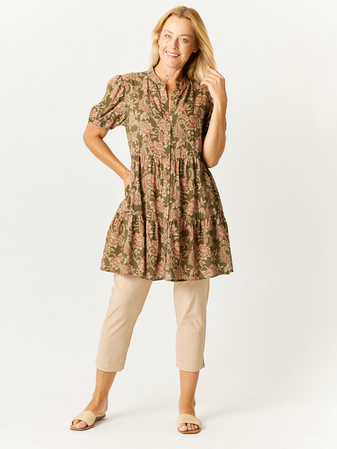 Tunic Shirt Dress- Khaki- 32737