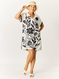 Kimono Shift Dress - Black/Print - 32746