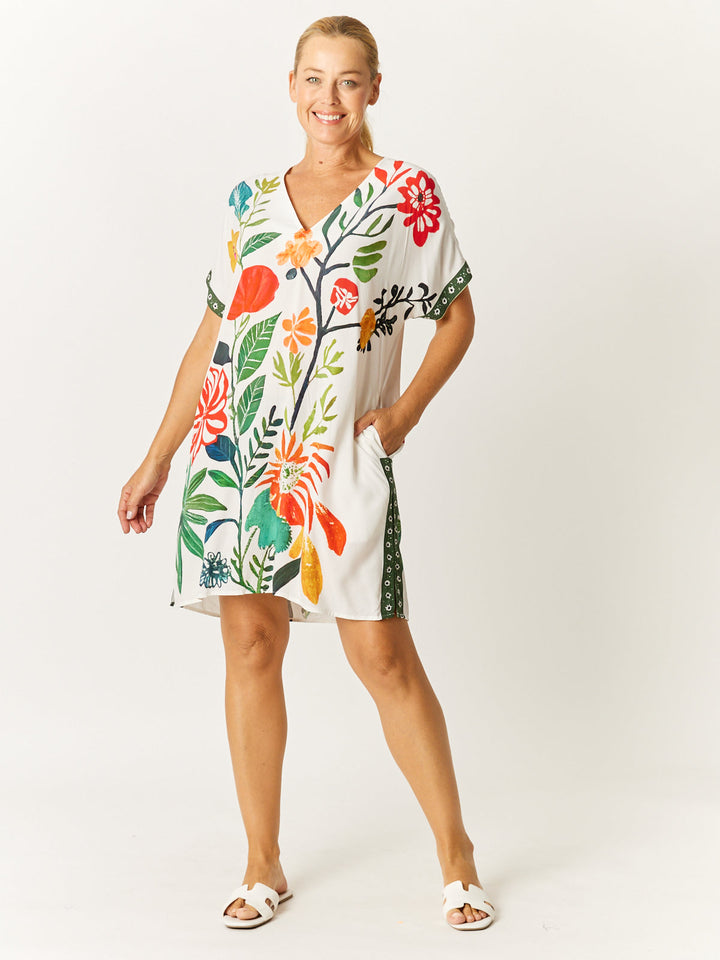 Kimono Shift Dress - Floral Print - 32746