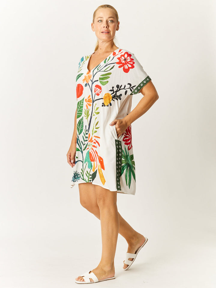 Kimono Shift Dress - Floral Print - 32746