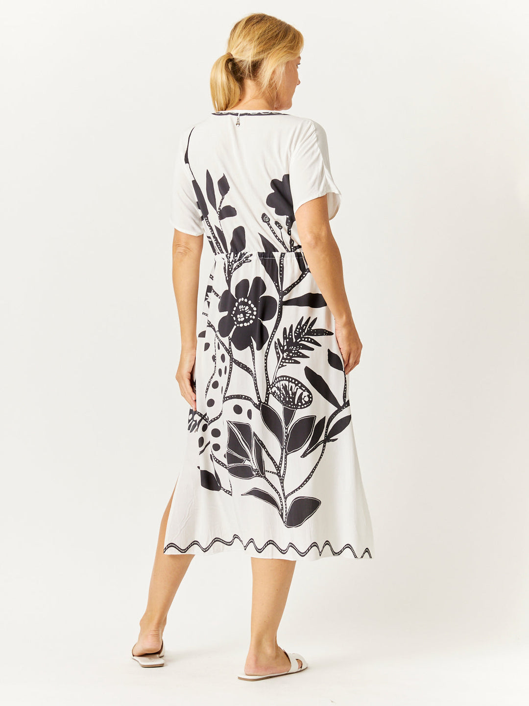 Kimono Drawstring Dress- Black Print - 32747