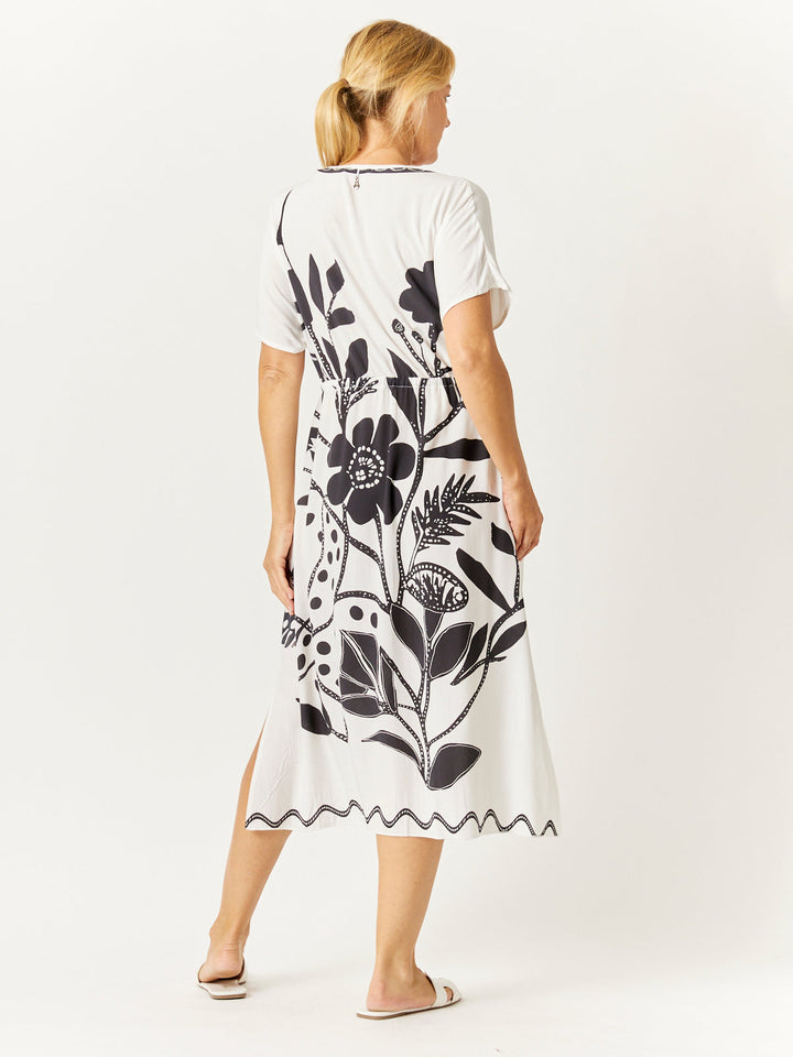 Kimono Drawstring Dress- Black Print - 32747
