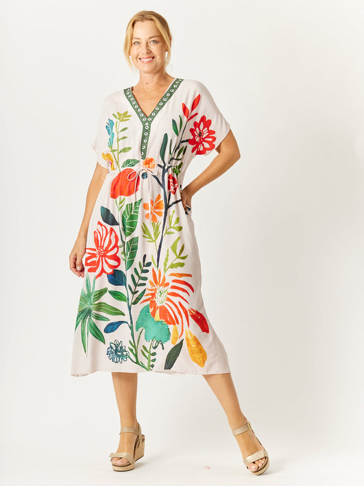 Kimono Drawstring Dress- Floral Print - 32747