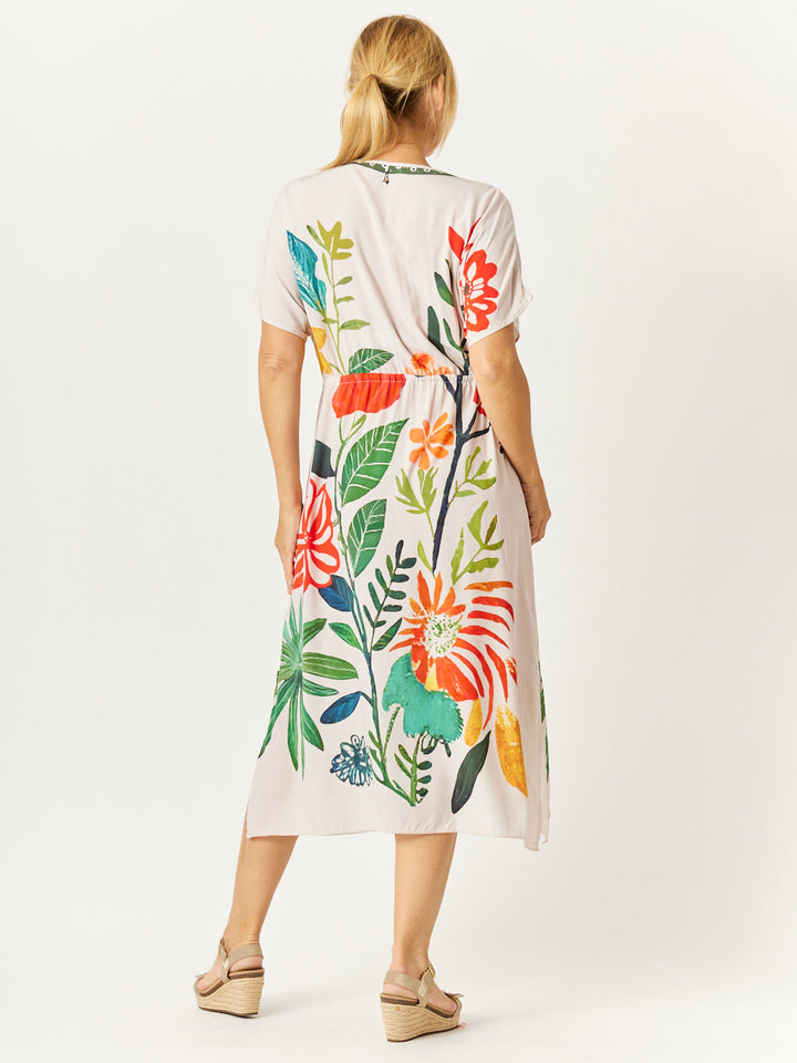 Kimono Drawstring Dress- Floral Print - 32747