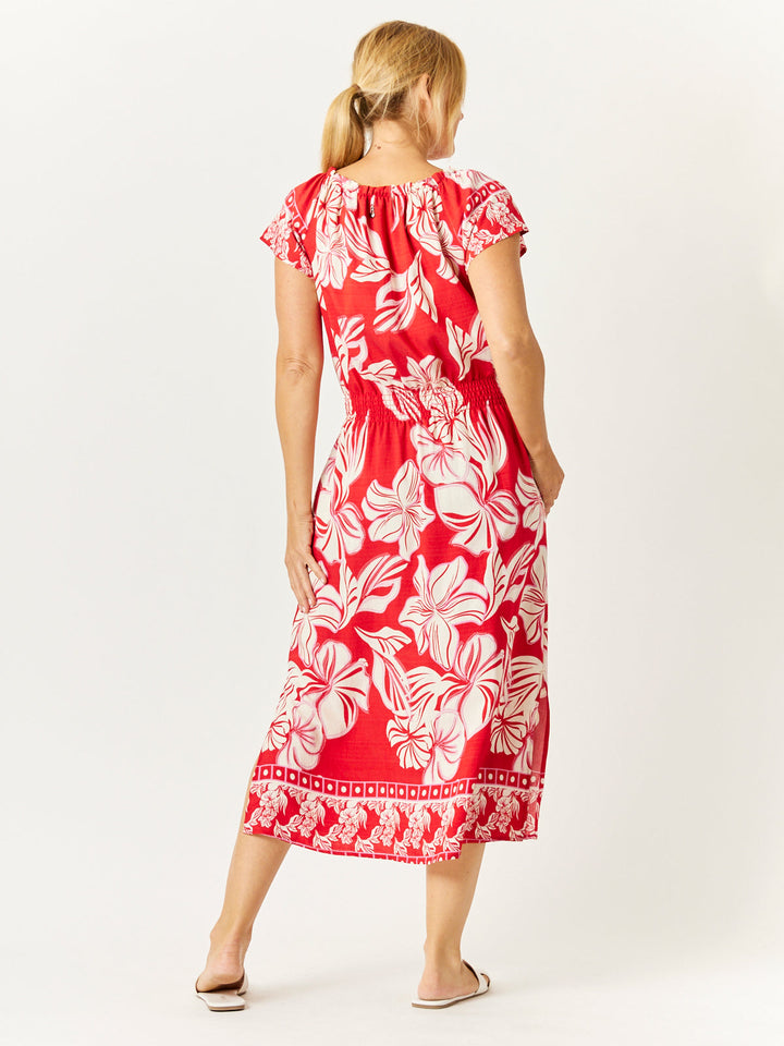 Shirred Waist Dress - Red - 32748