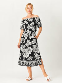Shirred Waist Dress - Black - 32748