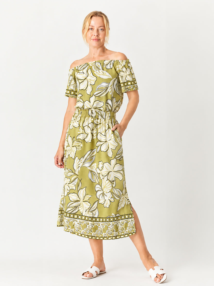 Shirred Waist Dress - Lime - 32748