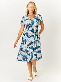 Flounce Rayon Dress - Navy Floral - 32749