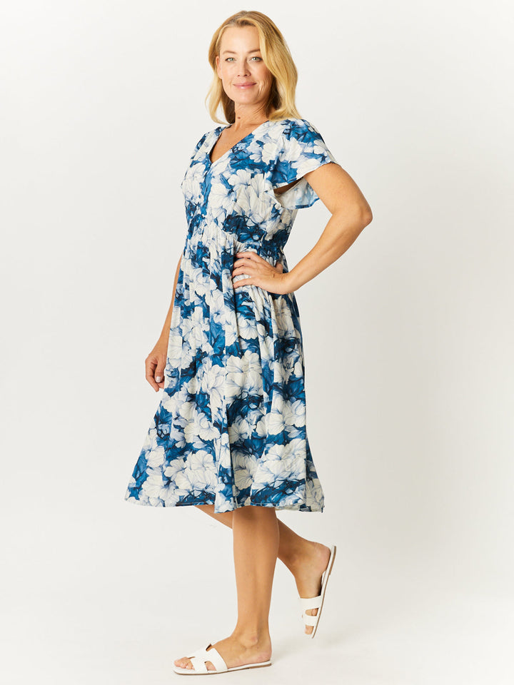 Flounce Rayon Dress - Navy Floral - 32749