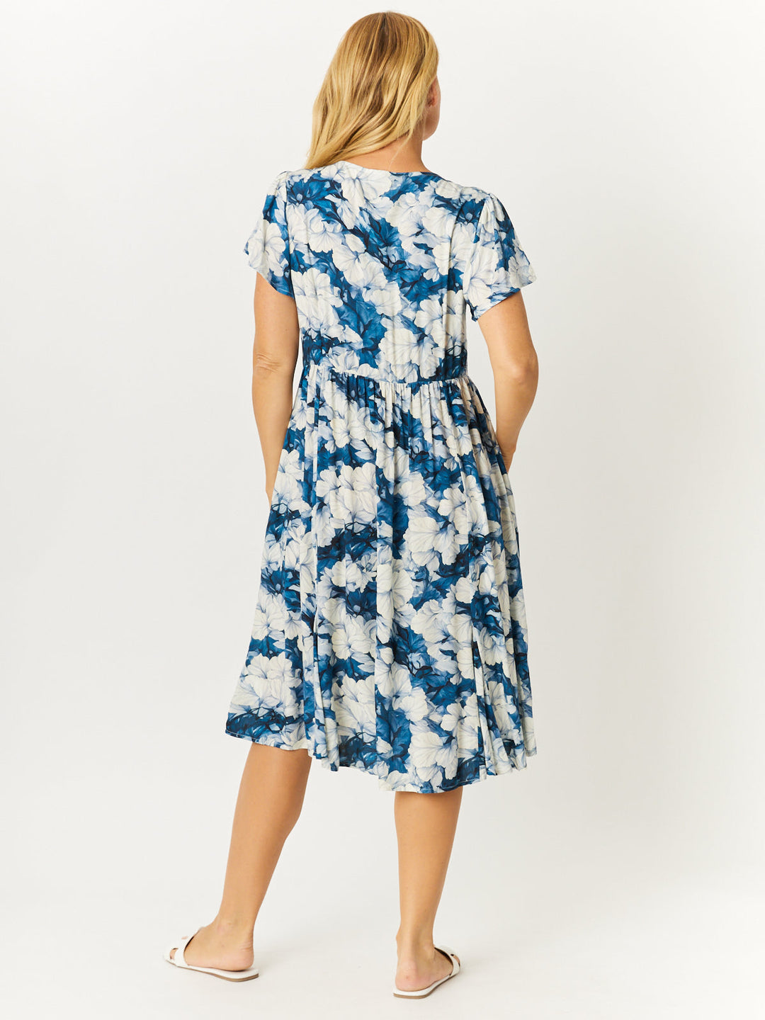 Flounce Rayon Dress - Navy Floral - 32749