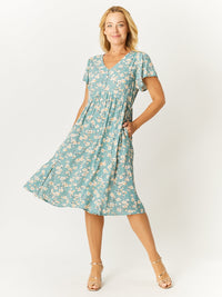 Flounce Rayon Dress - Duck Egg Blue - 32749