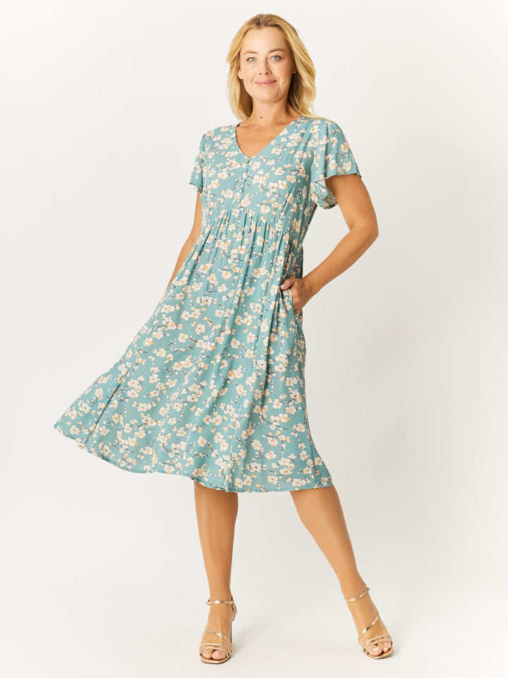 Flounce Rayon Dress - Duck Egg Blue - 32749