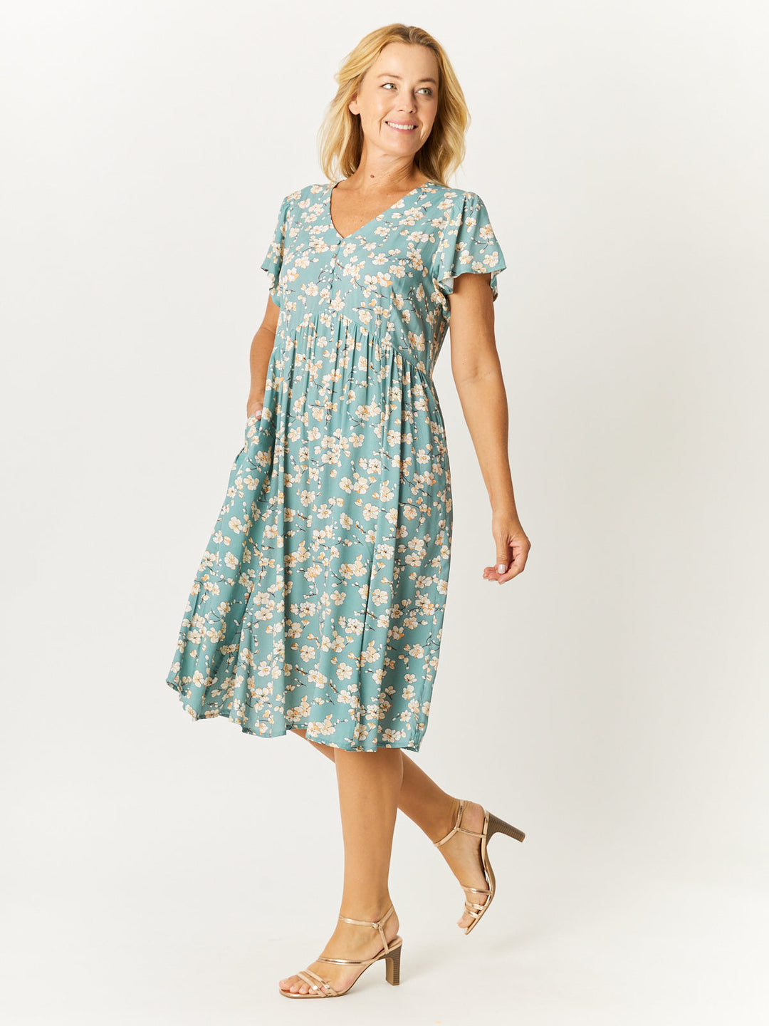 Flounce Rayon Dress - Duck Egg Blue - 32749