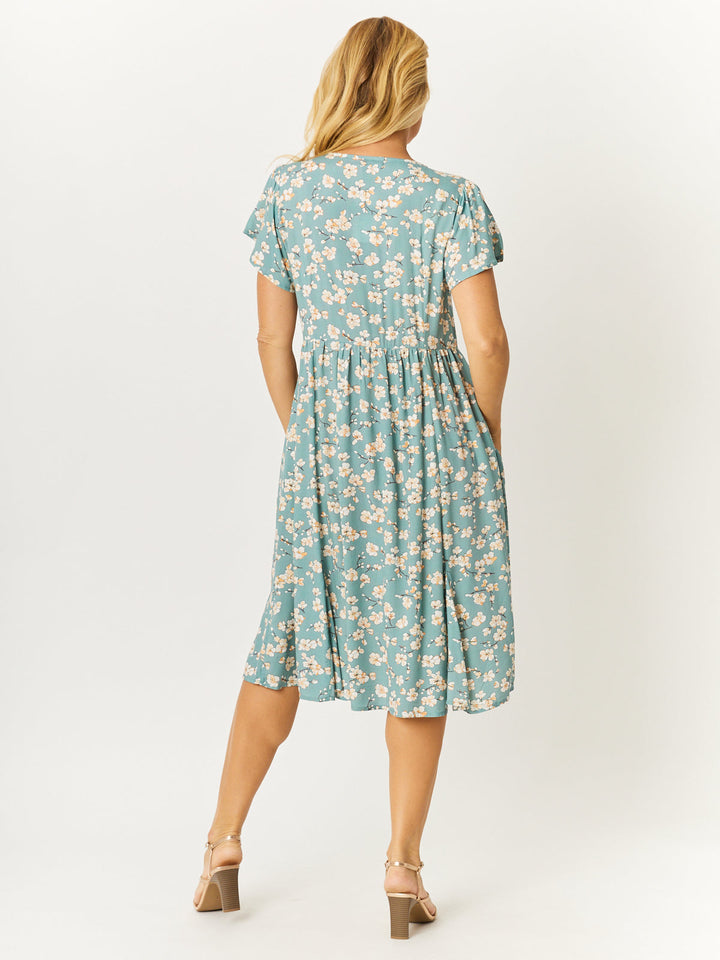 Flounce Rayon Dress - Duck Egg Blue - 32749