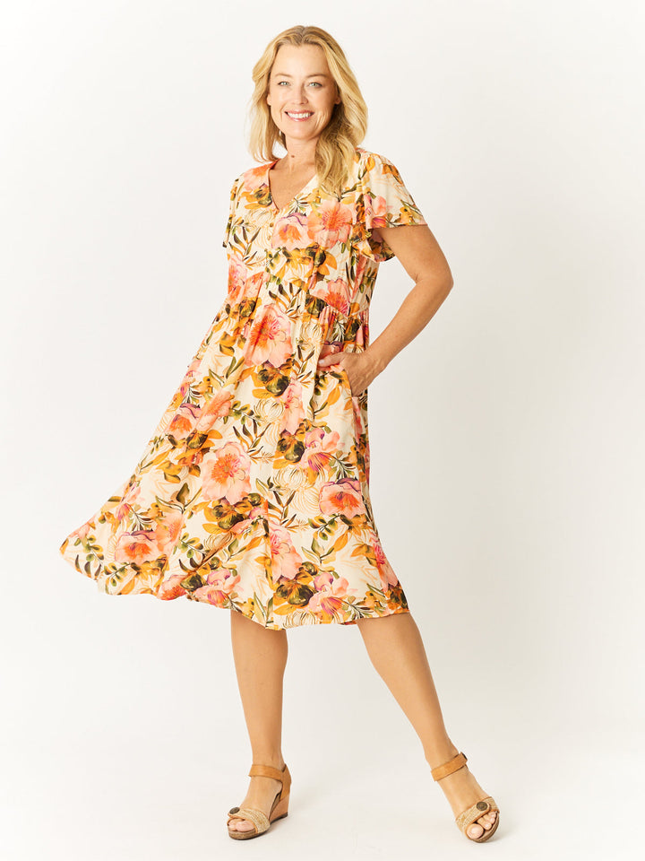 Flounce Rayon Dress - Melon - 32749