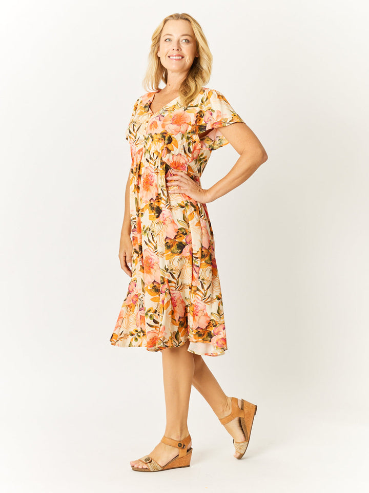 Flounce Rayon Dress - Melon - 32749