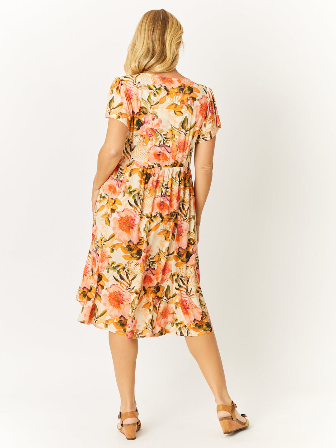 Flounce Rayon Dress - Melon - 32749