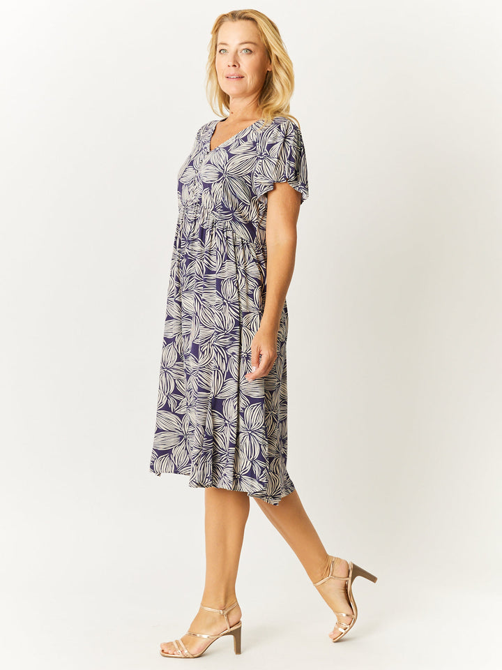 Flounce Rayon Dress - Navy Print - 32749